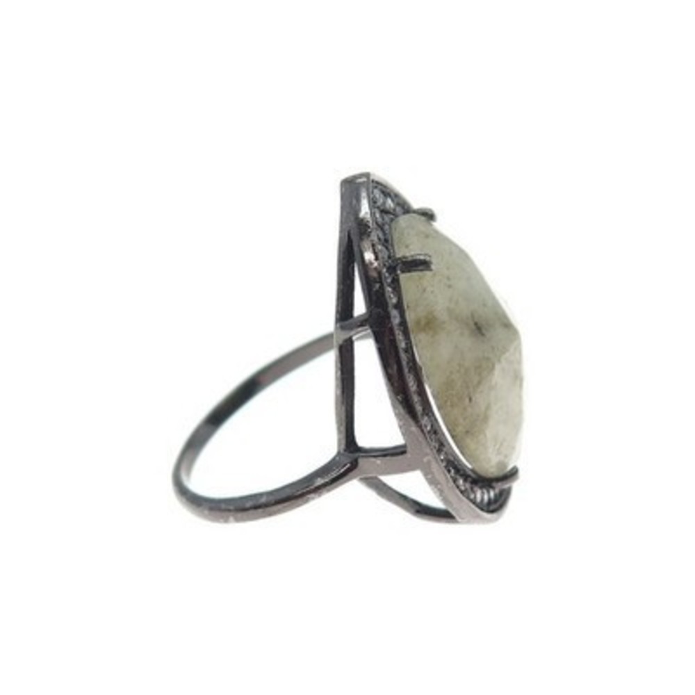 925 Sterling Silver Black Rhodium Real Labradorite & C Z Teardrop Ring Size 9.25 - Picture 4 of 8